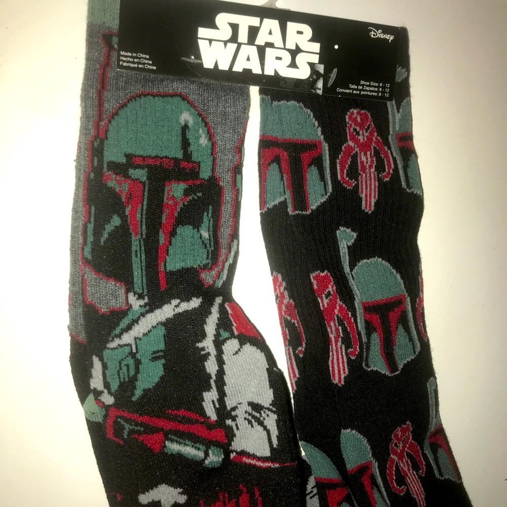 Mens Boba Fett Star Wars Socks Fits Shoe Size 6-12 Two Pair New With Tags